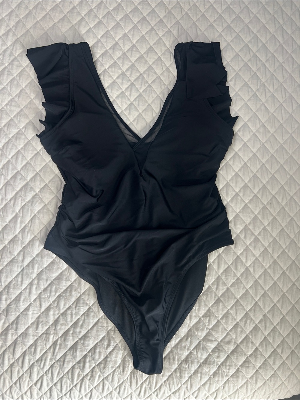 Black One-Piece Swimsuit with Ruffle Shoulders Women’s 2XL